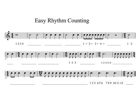 Music Counting Worksheet 1 Simple Meter - CountingWorksheets.com