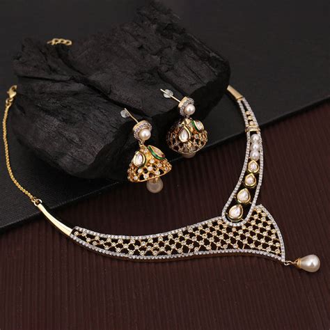 Sukkhi Amazing Stylish Gold Plated Kundan CZ Pearl Necklace Set For Wo ...