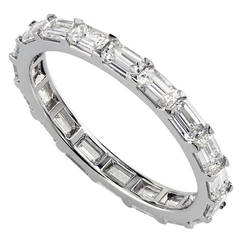 East to West Emerald Cut Diamond Eternity Band Made in Platinum at ...