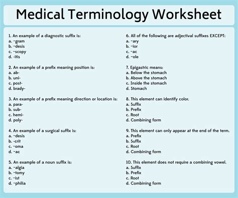 Beginner Free Printable Medical Terminology Worksheets - Printable ...