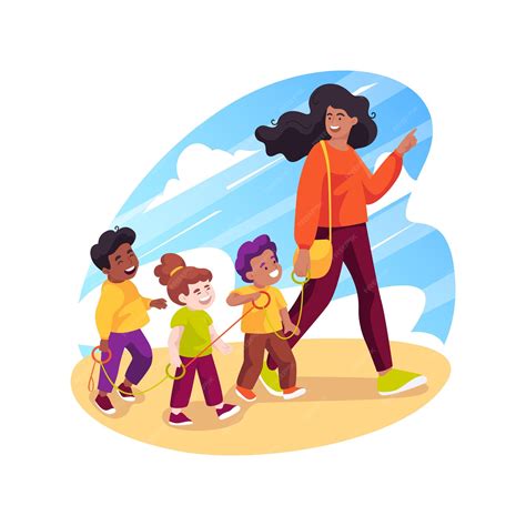 Premium Vector | Kindergarten walking rope isolated cartoon vector ...