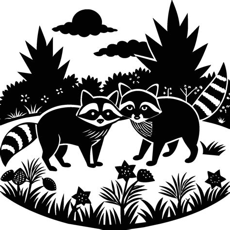 Raccoons silhouette black white illustration 45245391 Vector Art at Vecteezy