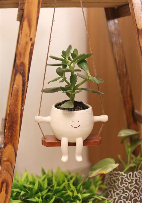 Craftribal Cute Ceramic Face Swing Hanging Planter Pot |Size 5.5 inches ...