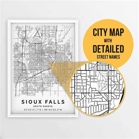 Printable Map of Sioux Falls, South Dakota, USA With Street Names ...