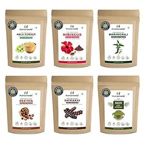 Humanveda Pure & Natural Amla Reetha Shikakai Bhringraj Hibiscus & Neem ...