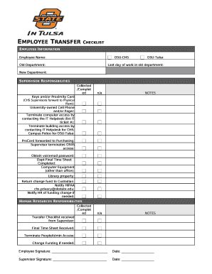 Employee Transfer Checklist Doc Template | pdfFiller