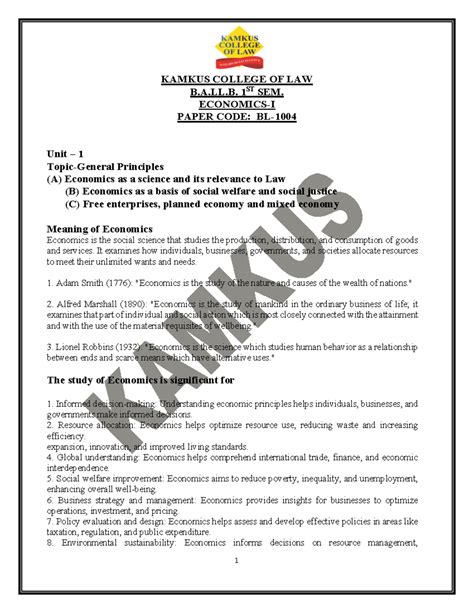 B.A.LL.B. 1st Sem. Unit 1: Economics Principles & Social Justice ...