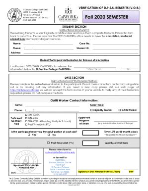 Fillable Online VERIFICATION OF D.P.S.S. BENEFITS (V.O.B.) El Camino ...