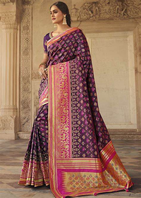 Bridal Banarasi Patola Silk Burgundy Saree Online India USA & UK – Sunasa
