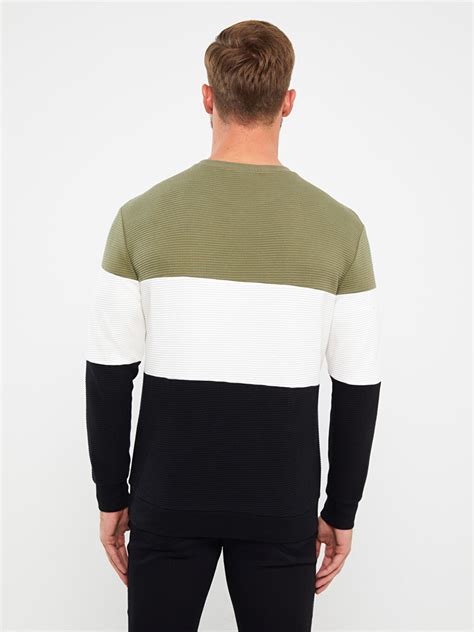Yeşil Bisiklet Yaka Uzun Kollu Renk Bloklu Erkek Sweatshirt - W32695Z8 ...