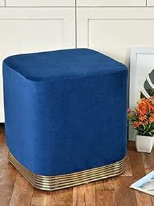 Ereteken ART Modern Square Velvet Upholstered Sitting Ottoman with Gold ...