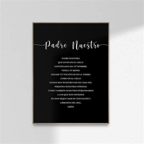 Spanish Lords Prayer Gift Black White Christian Prayer Home Decor Padre ...