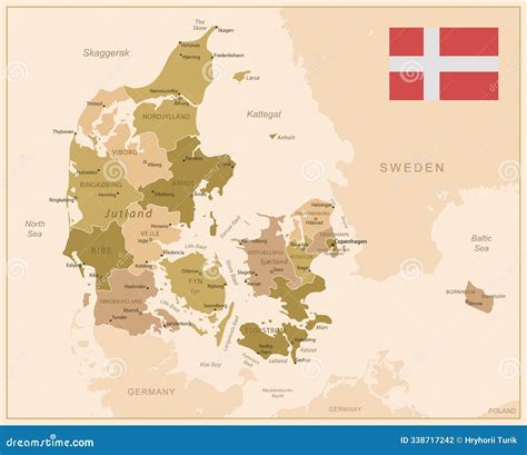 Denmark - Detailed Country Map With Cities And Regions. Infographic Icons Stock Illustration ...