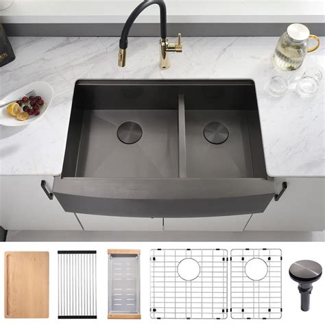 Buy 30 Inch Black Double Kitchen Sink Farmhouse - Abironl 30"x22" Inch ...