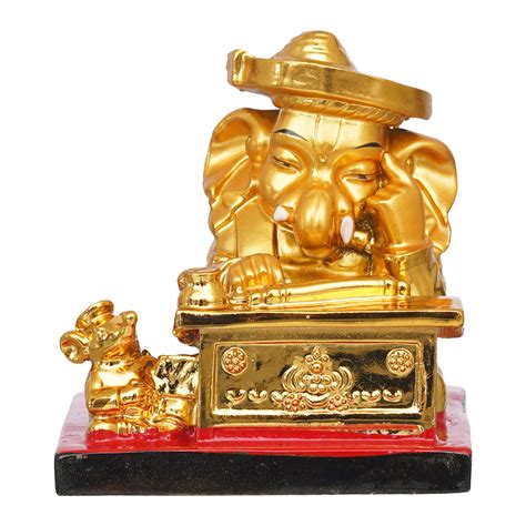 eCraftIndia Golden Polyresin Munim Lord Ganesha Statue - God Idol for