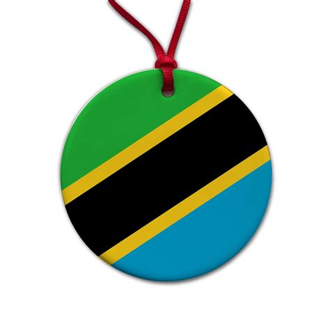 Tanzania, United Republic of Country Flag Christmas Tree Holiday Round Ceramic Ornament ...