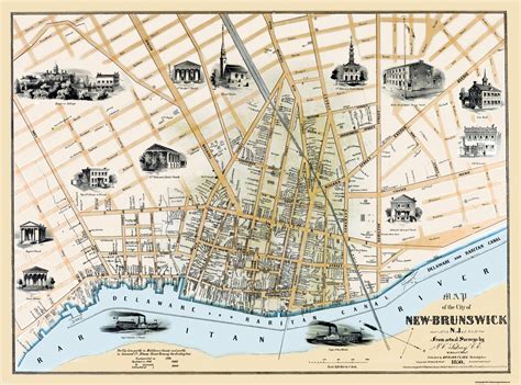 Historic City Map - New Brunswick New Jersey - Clark 1850 - 31 x 23 ...