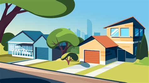 Rue de banlieue en saison estivale. Bel emplacement extérieur ...