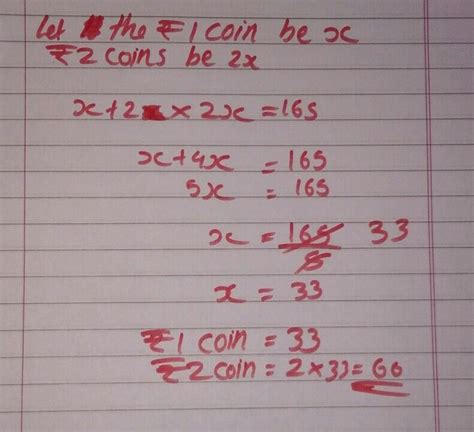 Ashu has Rs. 165 in the form of Rs.1 and Rs.2 coins. If the no.of 2 ...