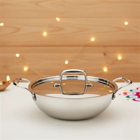 Vinod - Doniv Titanium Triply Stainless Steel Kadhai with Cover | 4 ...