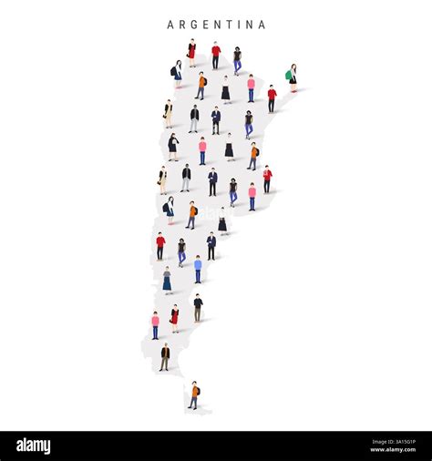 Argentina population map. Large group of realistic a diverse crowd of people figures in a shape ...
