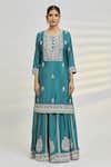 Buy Green Chinon Dori, Floral, Resham Round Neck Embroidered Kurta ...