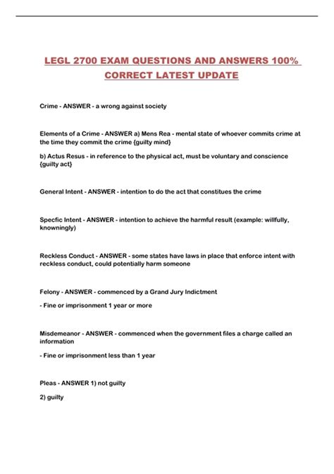 LEGL 2700 EXAM QUESTIONS AND ANSWERS 100% CORRECT LATEST UPDATE - LEGL ...