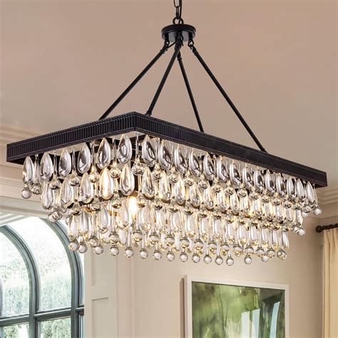TOCHIC Crystal Dining Room Chandelier Over Table, Black Linear ...