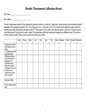 ME Monthly formrmometer Calibration Record - Blank Fillable Template ...