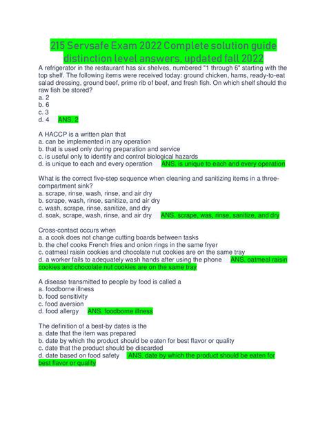 Image result for ServSafe Practice Test Answer Key