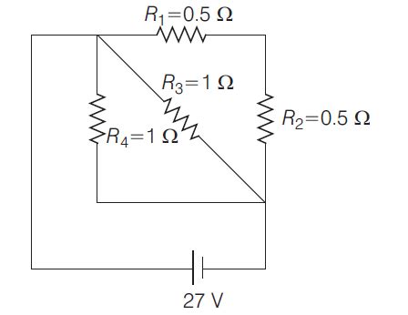 A circuit is made using R1, R2, R3, R4 and a battery as shown in the ...