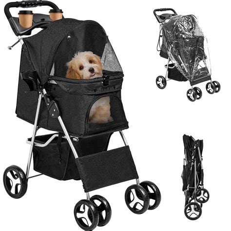 Dextrus 4 Wheels Dog Stroller for Medium Small Dogs, Foldable Pet ...