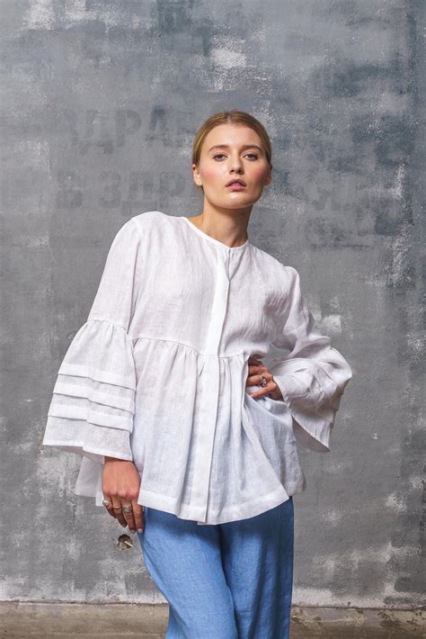 White Linen Blouse Women's - FollowMeFs