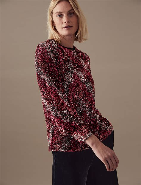 Buy Sequin Embellished Round Neck Blouse at Marks & Spencer