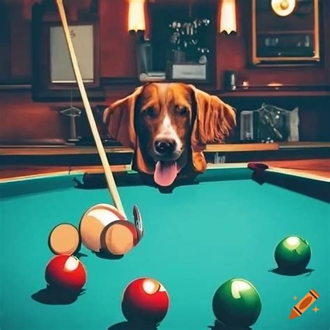 Dogs playing pool in a pub on Craiyon