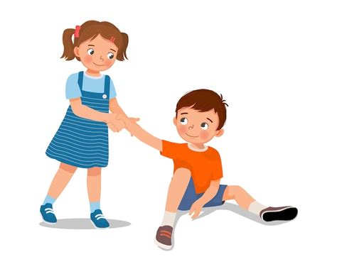 Little girl helping boy to stand up showing kindness | Premium Vector