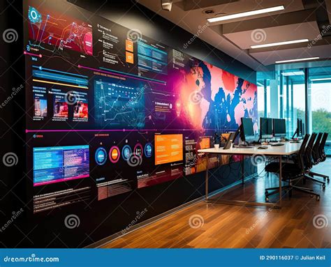 Futuristic Office with Electronic Bulletin Boards Stock Illustration ...