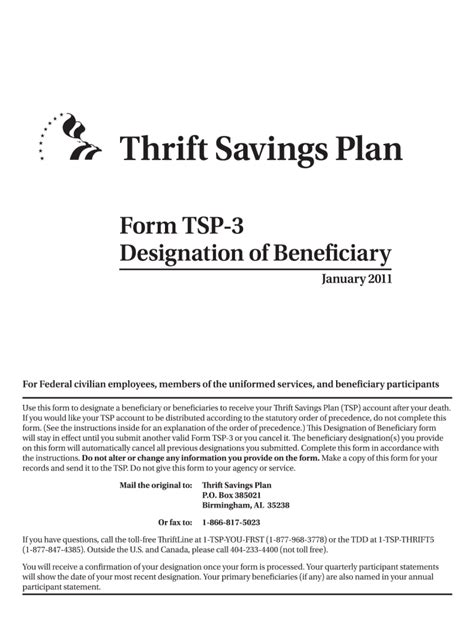 2011 Form TSP-3 - Blank Fillable Template | Fill Out, Print & Download ...