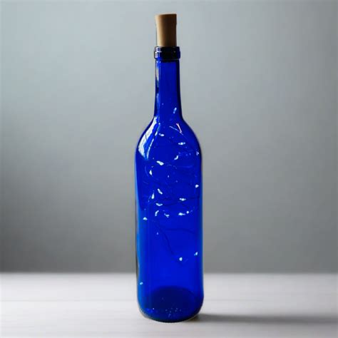 Blue Wine Bottle with Warm White Fairy String Lights, 750ml, Battery O ...