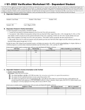 Five Towns College Verification Worksheet V5 - Dependent Student 2021 ...