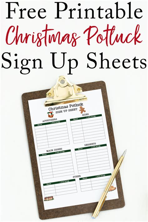 Christmas Potluck Sign Up Sheet