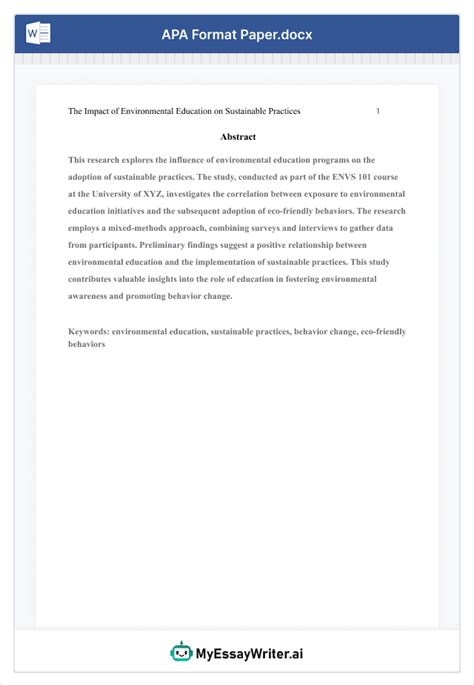 Image result for Abstract APA Format Article