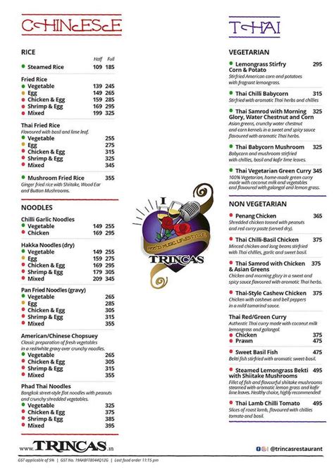 Menu at Trincas Restaurant & Bar, Kolkata