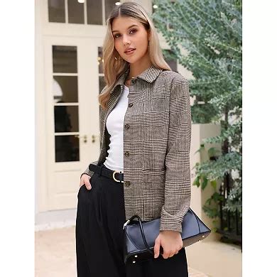 Cropped Shacket Plaid Jacket for Women Long Sleeve Fall Trendy Button ...