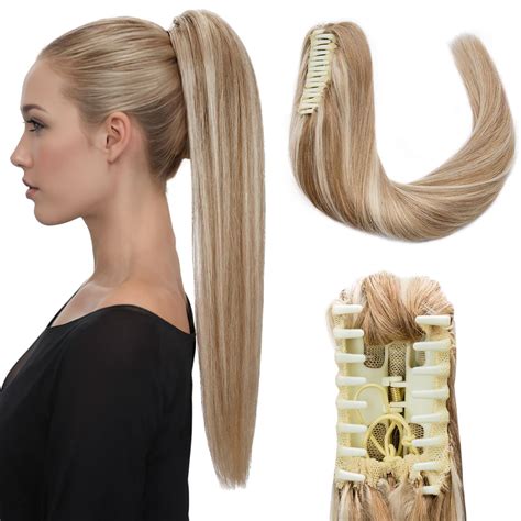 Amazon.com : Hairro Claw Clip In Ponytails 100% Real Human Hair ...