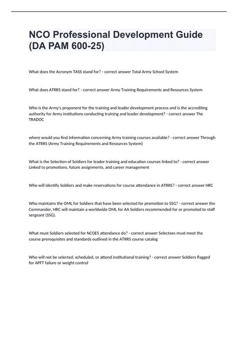 NCO Professional Development Guide (DA PAM 600-25) questions & answers ...