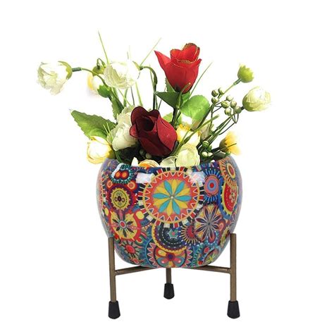 FORKLS Stylish Printed Table Top Flower Pot Indoor and Outdoor with ...