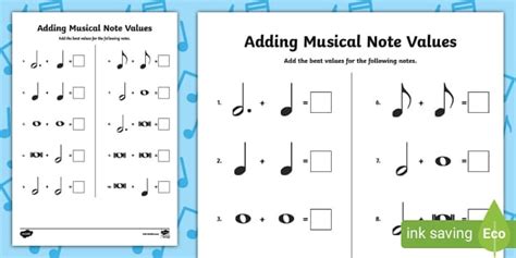 Adding Musical Note Values Activity (teacher made) - Twinkl