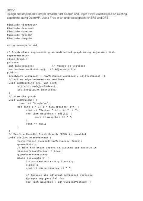 HPC-1-3 - HPC- Design and implement Parallel Breadth First Search and ...