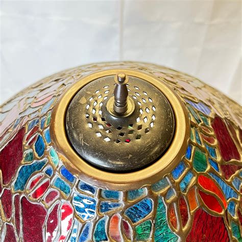 Vintage Aesthetic Leaded Glass and Champleve Bronze Floor Lamp For Sale ...